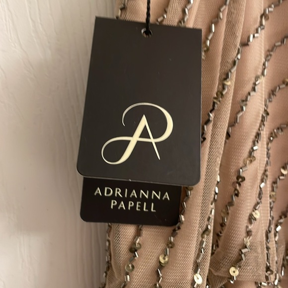 NWT Adrianna Papell Size 16W Taupe & Pink sequin beaded flapper Cocktail Dress - Picture 4 of 13